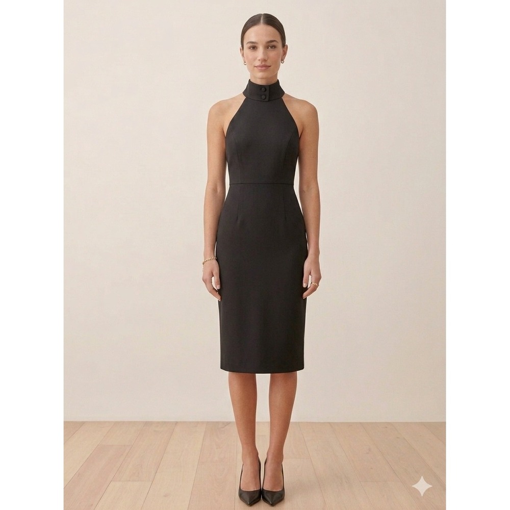 Talbots Black Halter Neck Sheath‎ Dress Sleeveless Ponte Knit Size 6